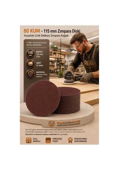 Zenvac 12 Adet 80 Kum Yuvarlak Cırtlı Zımpara Diski 115 Mm Deliksiz Zımpara Kağıdı 723216 Zenvac29