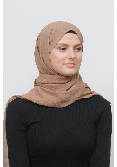 Altobeh Kadın Pratik Kırışık Krinkıl Mira Tesettür Şal - Koyu Bej