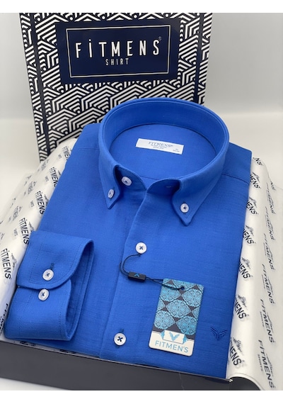 Slim Fit Uzun Kol Müslin Pamuk Rahat Nefes Alabilen Kumaştan Yaka Düğmeli Hediye Kutulu Erkek Gömlek Fs-004202 - Saks Mavi-2862 Slim Fit Uzun Kol Müslin Pamuk Rahat Nefes Alabilen Kumaştan Yaka Düğmeli Hediye Kutulu Erkek Gömlek Fs-004202 - Saks Mavi-2862