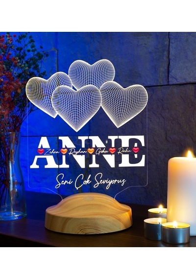 Anneler Günü Hediyesi, Anneye Hediye Renkli Isimli Led Lamba