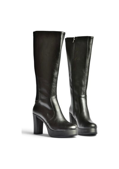 Fox Shoes Z996224509 Siyah Arkası Dalgıç Streç Kumaş Kalın Topuklu Kadın Çizme