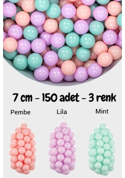 7 Cm Top Havuzu Topu 150 Adet Mint, Pembe, Lila