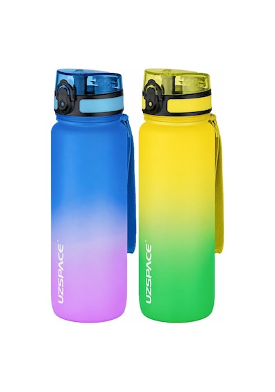 Uzspace 2'li Tritan Matara Seti 800 Ml Çift Renk Softtouch Ff Collection Tritan Su Matarası Mavipembe-sarıyeşil
