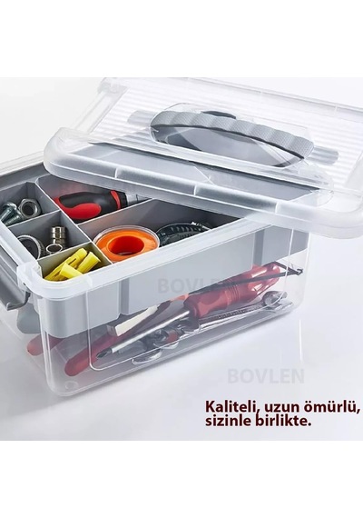 Büyük Boy Bölmeli Organizer Kutu 9 Litre - Şeffaf Tasarım Saklama