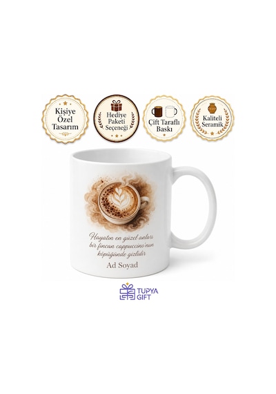 Cappuccino Severlere Çikolata Tozlu Bulut Gibi Köpük Kupa Bardak Hediye Beyaz / Çok Renkli