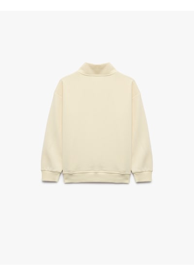 Koton Baskılı Fermuarlı Uzun Kollu Dik Yaka Sweatshirt Bej 7wkb10295tk Ekru