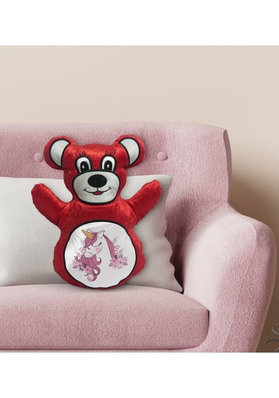 Bk Gift Unicorn Tasarımlı Kırmızı Ayıcık Yastık-2