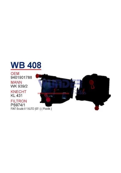 WUNDER WB408 Mazot Filtresi Citroen C3 - C4 - C5 - Berlingo 1.6 HDI
