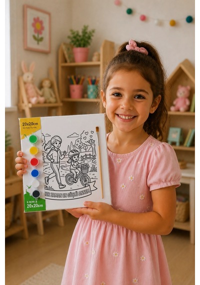 Her Zaman En Güçlü Annem Yazılı Eğitici Boyama Tuvali Şövalesiz Boya Seti 20x20 Cm