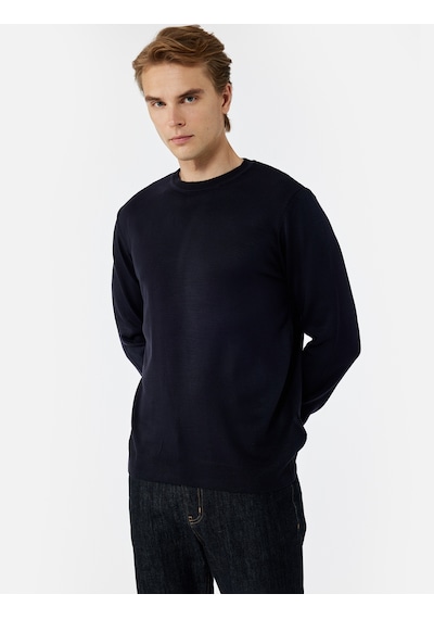 Koton Uzun Kollu Bisiklet Yaka Basic Triko Kazak Lacivert 7wam70041ht