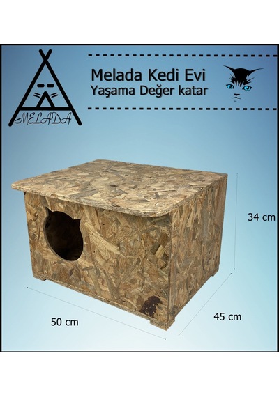Melada Kedi Evi Dış Ortam Uygun Ahşap Kedi Evi Osb 50x45x34 Cm
