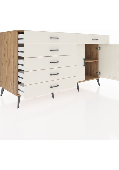 Kronos Konsol Tek Raflı 6 Çekmeceli 2 Kapaklı 176x59x99 Çam-aytaş Çam-aytaşı