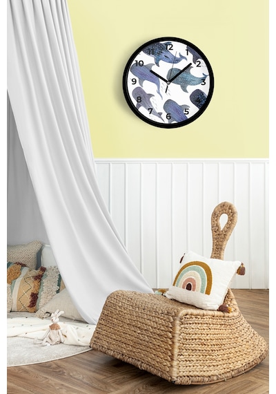 Balina Temalı Modern Duvar Saati - 30cm - Önü Camlı Siyah Kasa - Sessiz Mekanizma-jh0188 Siyah