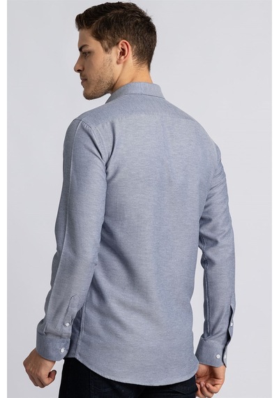 Tudors Modern Slim Fit Dar Kesim Armürlü Erkek Gömlek-14658 Lacivert