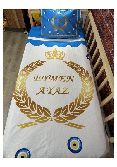 Dijital Baskı Erkek Çocuk Mavi Gold Pike Örtüsü Yastık Kılıfı
