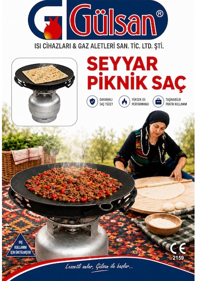 Gülsan Çift Fonksiyonlu Kavurma Sacı Gözleme Sacı 45 Cm Seyyar Sac Kırmızı
