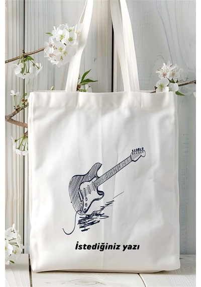Art Hediye Elektrogitar Baskılı Bez Çanta Kişiye Özel Model 3 Çok Renkli