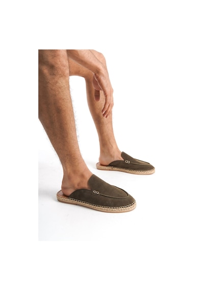 Mubiano Hakiki Deri Summer Erkek Süet Önü Kapalı Jüt Taban Haki Espadril Terlik -mssr3416-hk Haki
