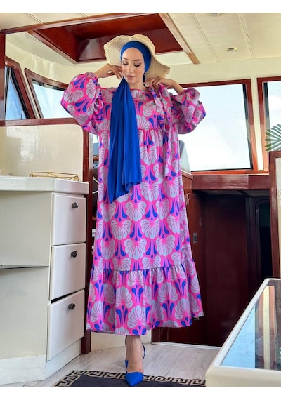 Vioshine Vıoshıne Kadın Desenli Saten Elbise-pembe