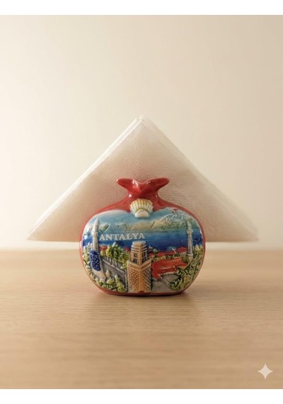 Peçetelik Nar Figürlü Antalya Temalı Dekoratif Seramik Masa Üstü Peçetelik 9x10 Cm Hediyelik Ev Dekoru Çok Renkli
