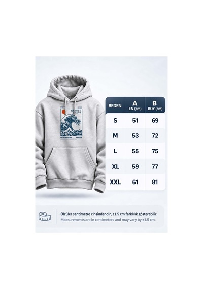 North Whiskers Hokkaido Dalga Baskılı Unisex Hoodie Japon Sanatı Temalı Kapüşonlu Sweatshirt Gri - 929992297 Gri - 929992297 Gri