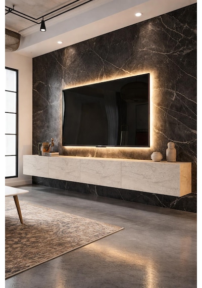 Joy Tv Ünitesi Tv Sehpası Alt Modül Traverten 240 Cm Mdf