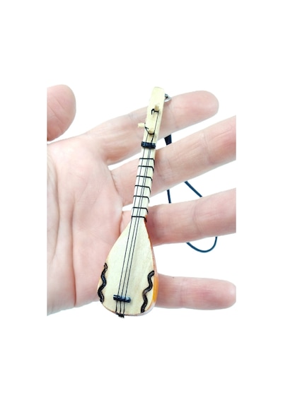Ahşap Küçük Bağlama Dikiz Ayna Süsü El Yapımı Hediyelik Aksesuar 10 Cm, Minyatür Saz