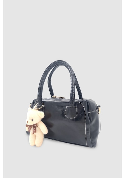 Wuclo Suera Ayıcık Charmlı Günlük Mini Tote Çapraz Askılı El Ve Kol Çantası Siyah