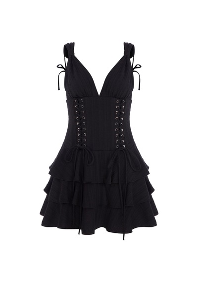 Sagaza Studio Ss6070 Korse Detaylı Mini Elbise Siyah