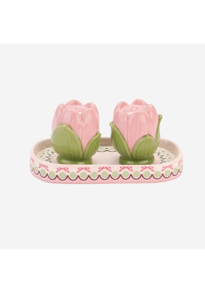 Fields Pembe Stoneware Lale Formlu Tuzluk Ve Biberlik 14,5x8x7 Cm
