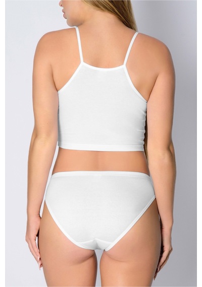 Pamuk Ribana Geçme Lastik Bikini Beyaz