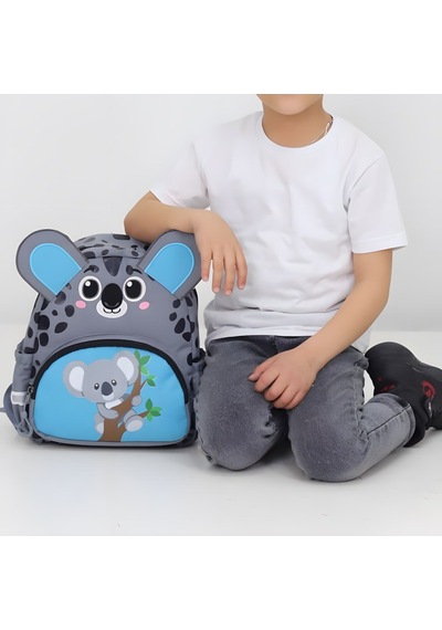Kız/erkek Çocuk Anaokulu Sırt Çantası Sevimli Koala Figürlü Gri Mavi Desenli
