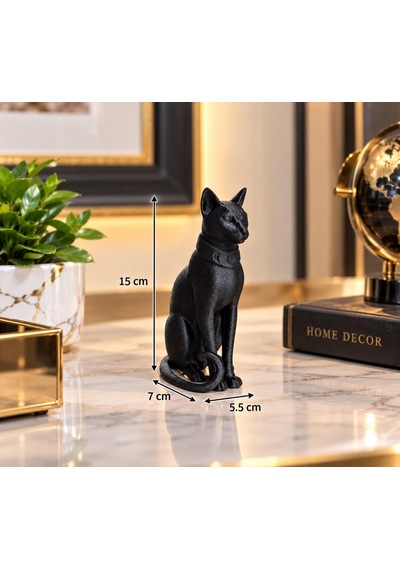 Kedi Biblo Mısır Kedisi Bastet Esintili Siyah Dekoratif Figür Ev Ofis Masa Raf Vitrin Süsü