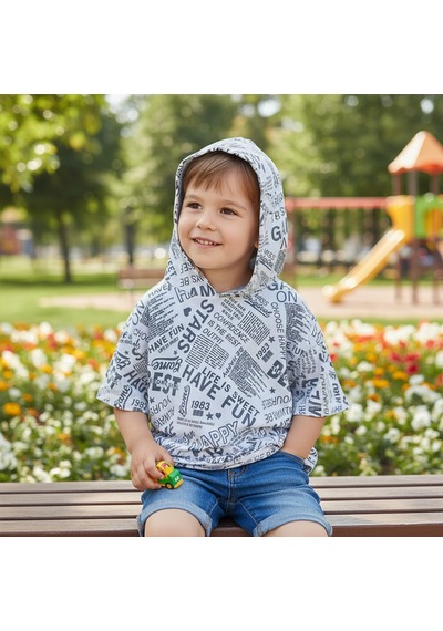 Bonbon Çocuk Kapşonlu Baskılı Beyaz Renk Tshirt Cb1026
