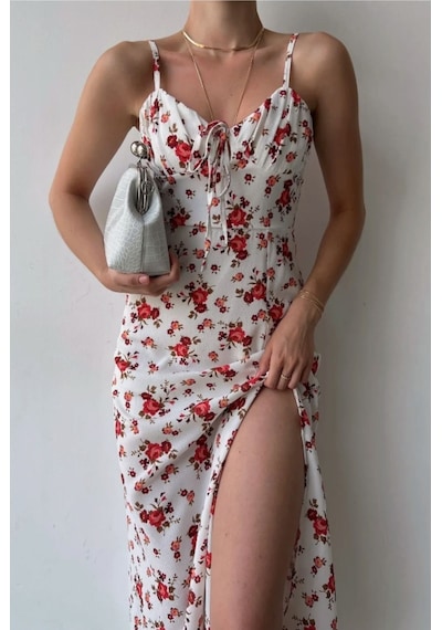 Munora Butik Askılı Midi Boy Göğüsü Drapeli Çiçek Desenli Yırtmaçlı Kadın Beyaz Elbise Beyaz Beyaz Munora Butik Askılı Midi Boy Göğüsü Drapeli Çiçek Desenli Yırtmaçlı Kadın Beyaz Elbise Beyaz Beyaz