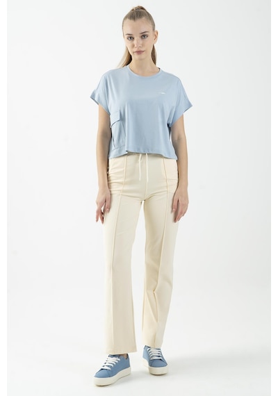 Maraton Sportswear Comfort Kadın Bisiklet Yaka Kısa Kol Basic Sisli Mavi Crop Top 20856 Mavi