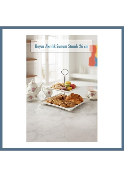 Buradabulabilirsin 2 Katlı Beyaz Akrilik Meyvelik & Kurabiyelik & Sunum Standı - 26 Cm Bbz