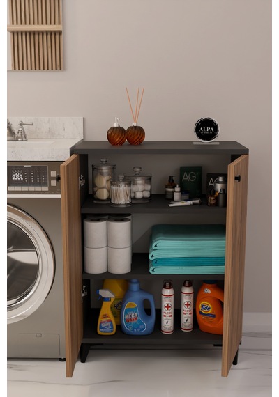 Çok Amaçlı Banyo & Çamaşır Odası Dolabı, Ayarlanabilir Raflı, Kapaklı Modern Banyo Dolabı Antrasit - Atlantik Çam Çok Amaçlı Banyo & Çamaşır Odası Dolabı, Ayarlanabilir Raflı, Kapaklı Modern Banyo Dolabı Antrasit - Atlantik Çam