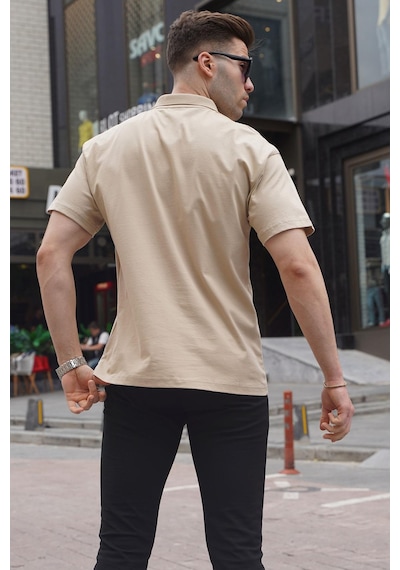 Madmext Bej Polo Yaka Basic Erkek Tişört 6126-beyaz Beyaz