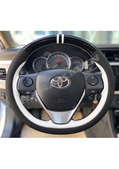 Toyota Avensis T270 Dikme Direksiyon Kılıfı Parlak Siyah Beyaz Detaylı Beyaz Çift Yüzük Ve Dikiş 2015-2018