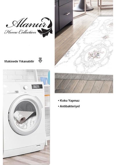 Dekoreko Kaymaz Taban Djt Mutfak Halısı Trend Saçaklı Modern 1494 gri