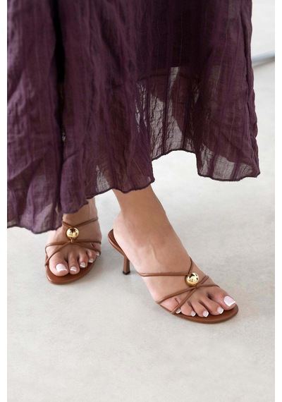 Wolk Shoes Aurora Kadın Topuklu Deri Sandalet Taba