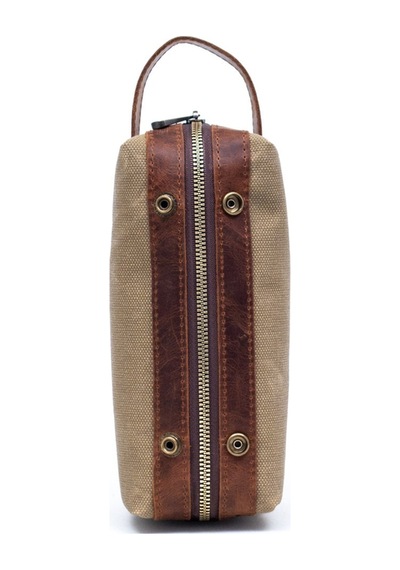 Gillario Design 06 Unisex Kanvas Kumaş+deri Camel-taba Eskitme Dopp Kit
