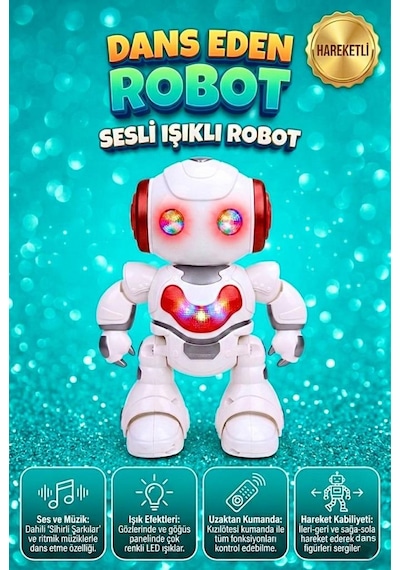 Dans Eden Robot 7 Fonksiyonlu Uzaktan Kumandalı Işıklı Sesli Müzikli Yürüyen Akıllı Oyuncak Robot Kırmızı