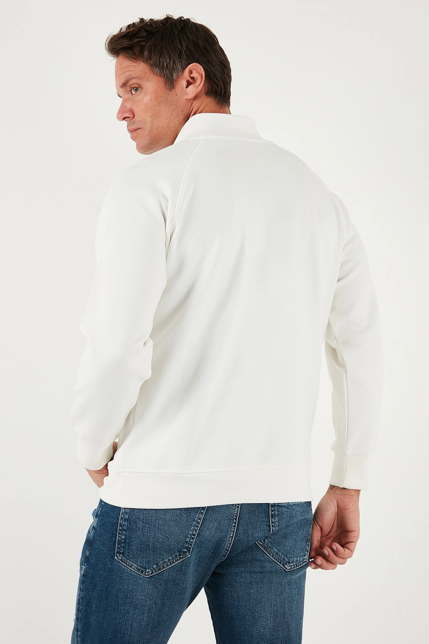 Buratti Pamuklu Relaxed Fit Yarım Fermuarlı Dik Yaka Erkek Sweat 5901232 Ekru