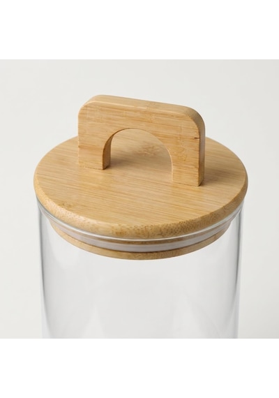 900 Ml Bambu Kapaklı Yuvarlak Cam Kavanoz, 10 Cm Çap 15 Cm Yükseklik, Contalı Kulplu Şeffaf Erzak Ve Kuru Gıda Saklama Kabı, Kahve Çay Şeker Bakliyat İçin Çok Renkli