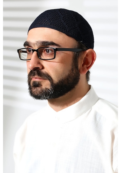 Makine Örgüsü Dantel Detaylı Namaz Takkesi Lacivert Lacivert
