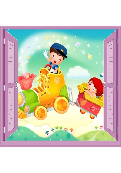 Çocuk Odası Bebek Odası Pencere Poster Duvar Kağıdı Tren