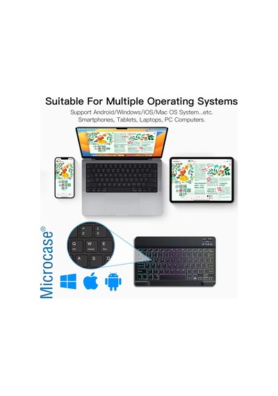 Rgb Tablet Ve Telefonlar İçin Türkçe Bluetooth Klavye Ve Mouse Set - Al7815 Su Yeşili Diğer