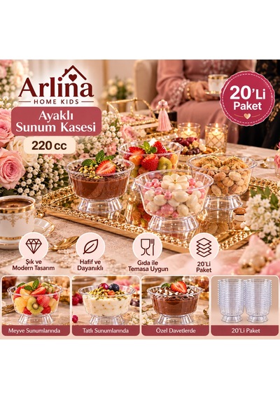 220 Cc Ayaklı Plastik Sunum Kasesi 20li Paket